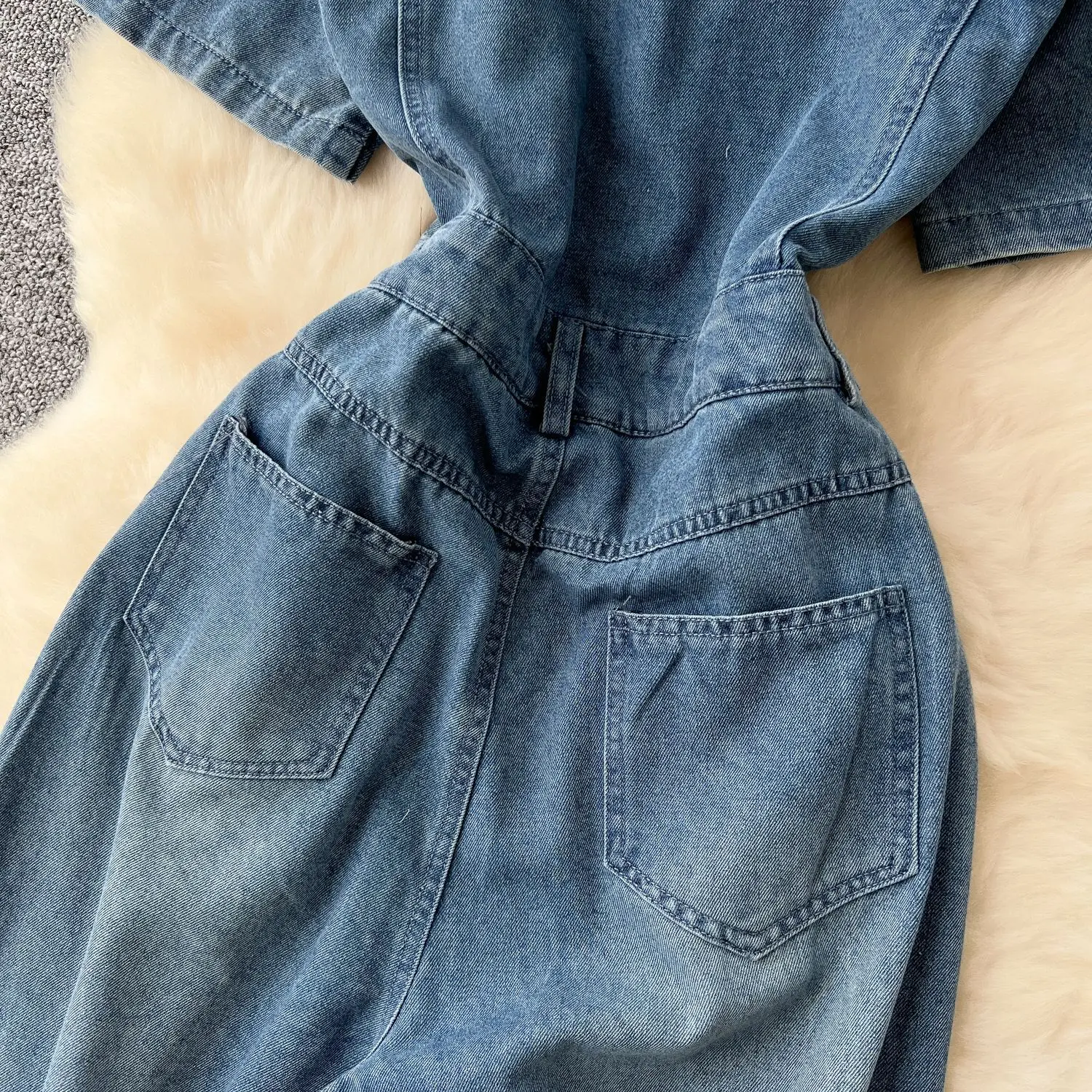 Denim Jumpsuits Women One Piece Short Sleeve Mom Jeans Elegant Overalls Long Pants High Waist Rompers Y2k Streetwear 2025
