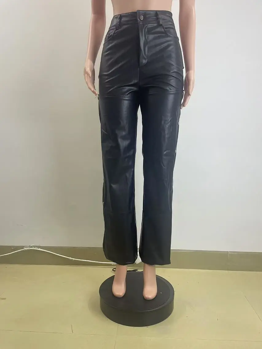 Pu Leather Pant Women Long Pants Sexy Slim Fit High Waist Straight Trousers Club Night Y2k Streetwear Elegant Splice Capris 2025