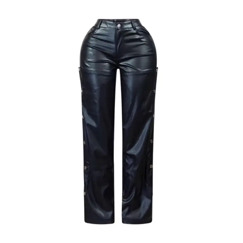 Pu Leather Pant Women Long Pants Sexy Slim Fit High Waist Straight Trousers Club Night Y2k Streetwear Elegant Splice Capris 2025