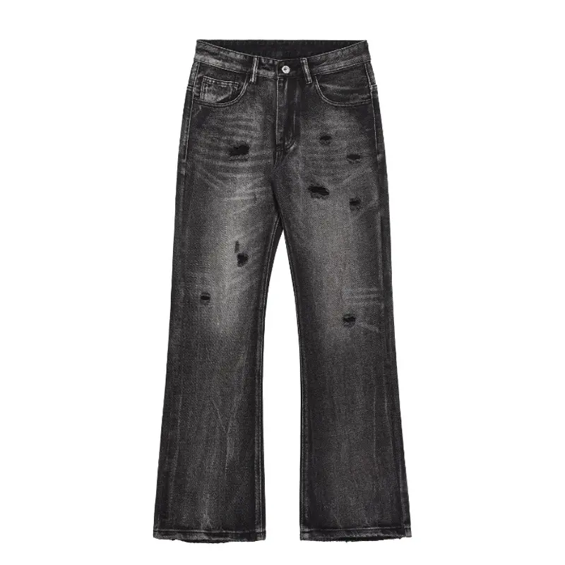 Men Jeans Denim Pant Straight Trousers Hole Long Pants Button Pocket High Waist Streetwear Punk Casual Gothic 2025 Summer