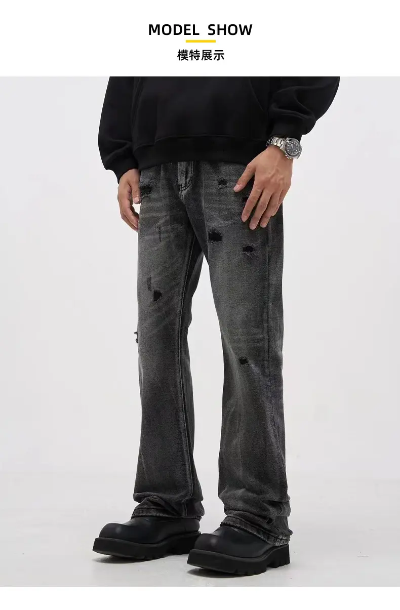 Men Jeans Denim Pant Straight Trousers Hole Long Pants Button Pocket High Waist Streetwear Punk Casual Gothic 2025 Summer