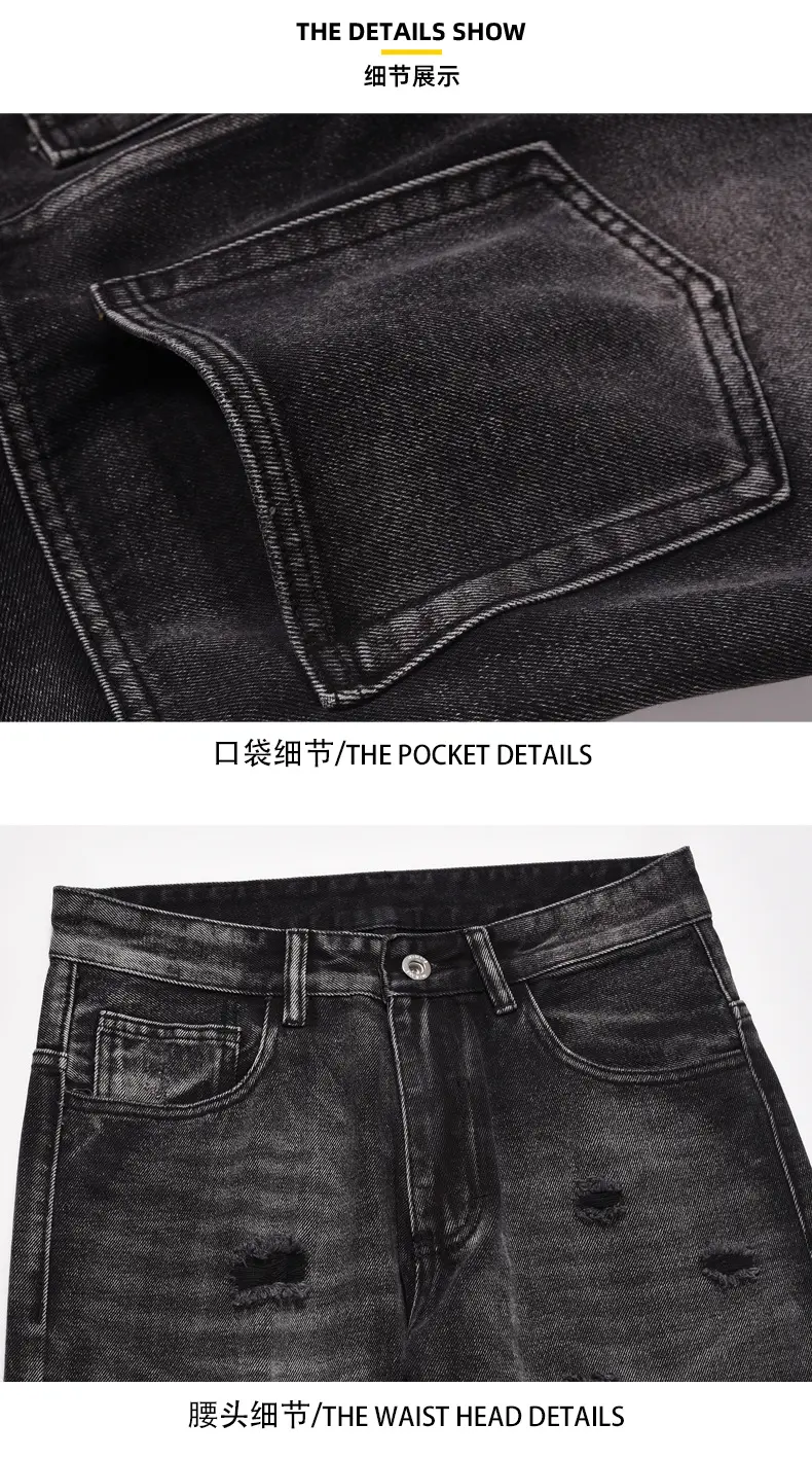 Men Jeans Denim Pant Straight Trousers Hole Long Pants Button Pocket High Waist Streetwear Punk Casual Gothic 2025 Summer
