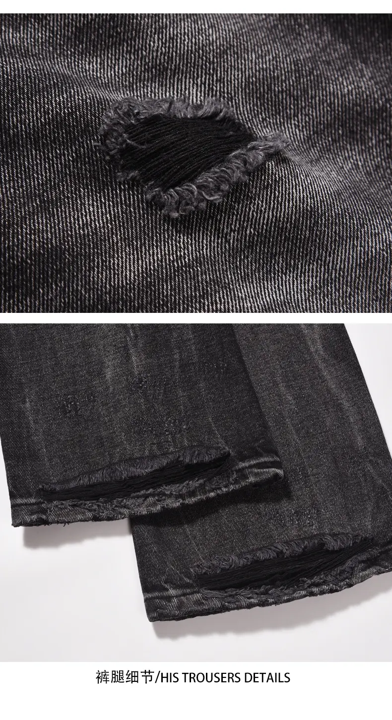 Men Jeans Denim Pant Straight Trousers Hole Long Pants Button Pocket High Waist Streetwear Punk Casual Gothic 2025 Summer