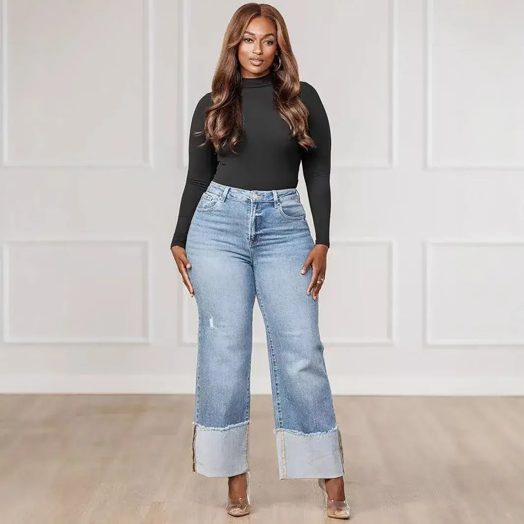Straight Pants Women Streetwear Mom Jeans Mid Waist Stretch Distressed Y2k Pockets 2025 Vintage Ankle Length Trousers Denim