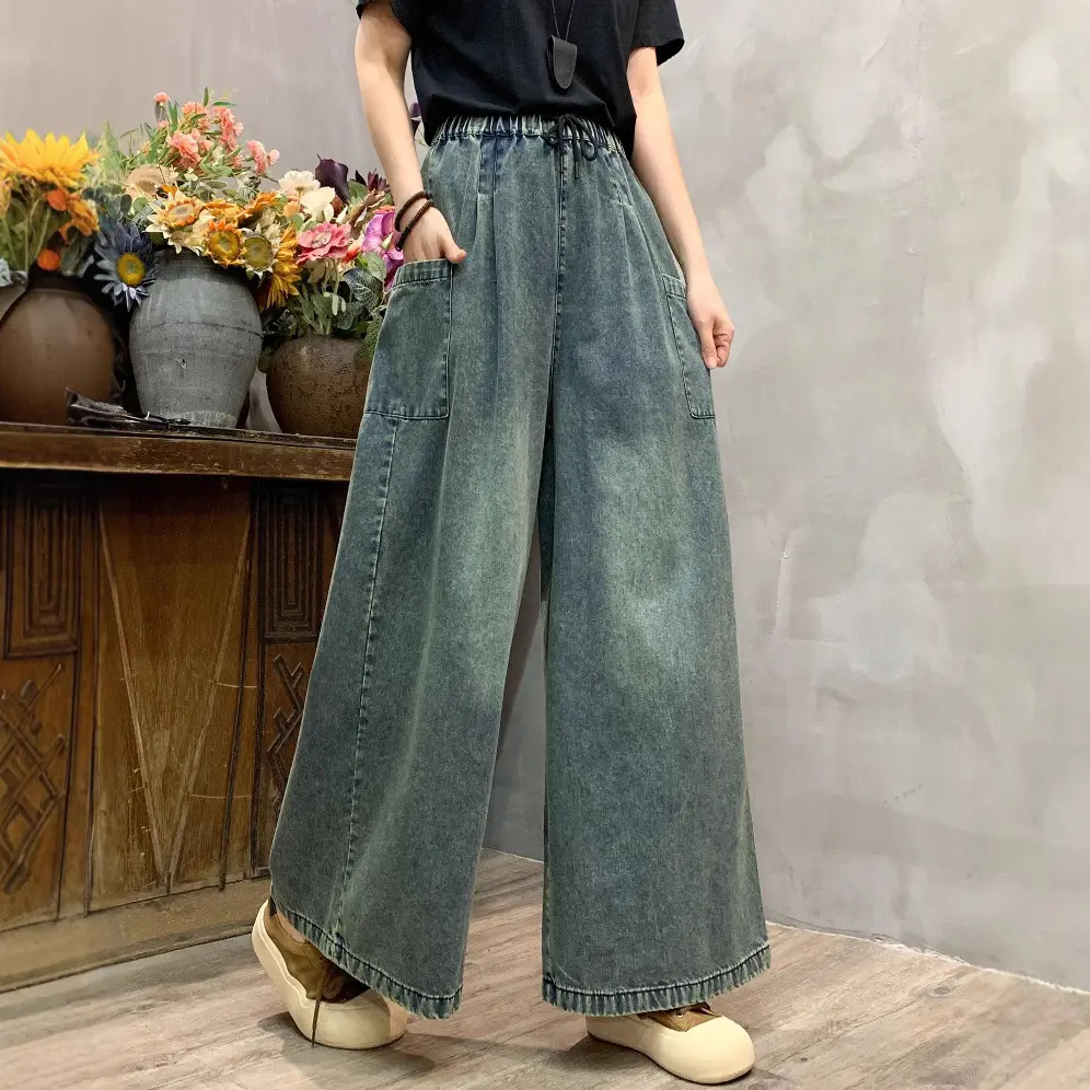 Denim Pant Women Mom Jeans Long Pants Casual Loose High Waist Club Straight Trousers Y2k Streetwear Elegant Splice Spring 2025