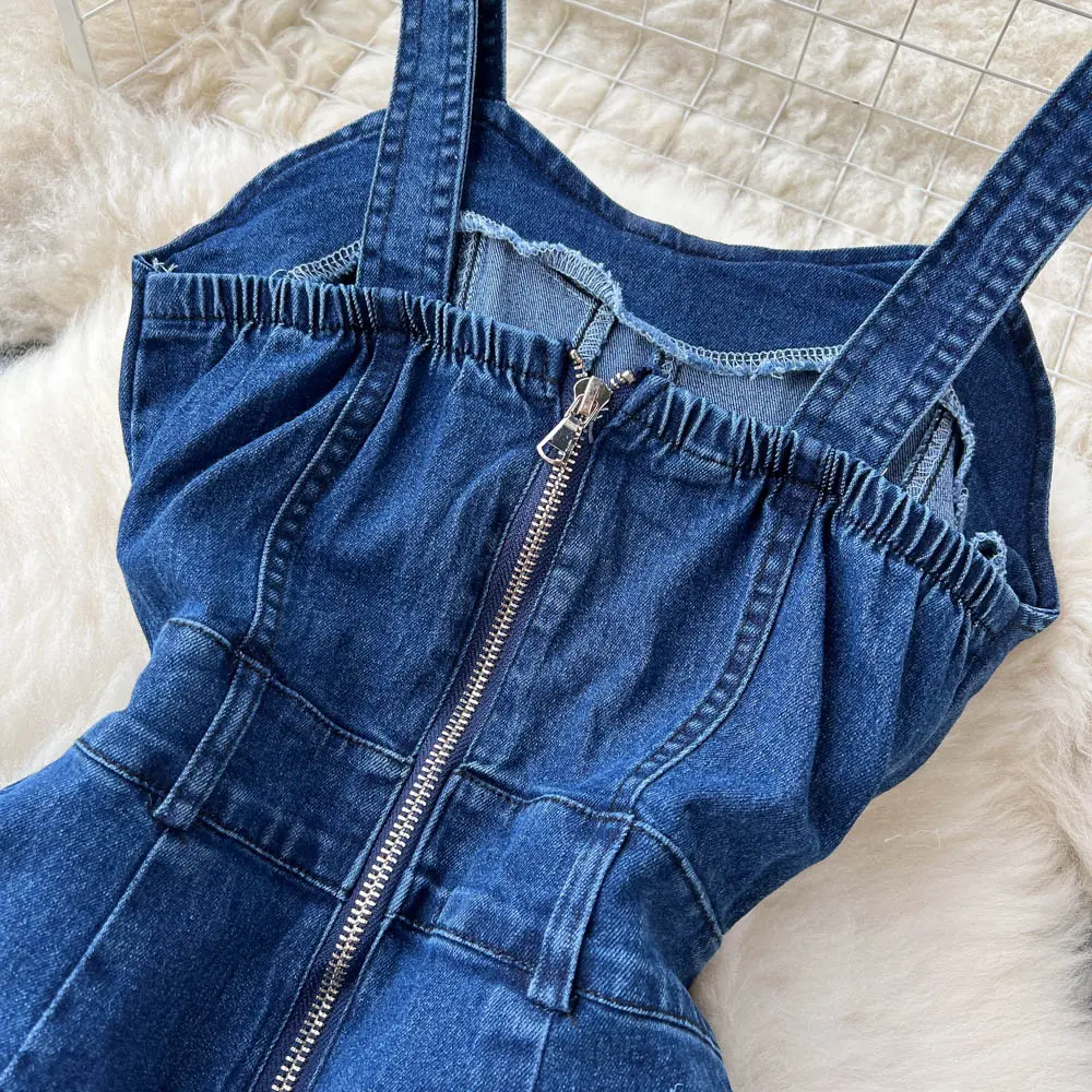 Denim Jumpsuits Women One Piece Sling Mom Jeans Elegant Overalls Wide Leg Long Pants Rompers Y2k Streetwear Jumpsuit High Waist