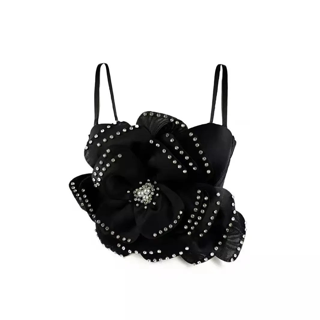 Camisole Top Women Flower Tierred Embroidered Flares Stretch Tanks Camis 2025 Summer Sexy Backless Sleeveless Club Sling Tops