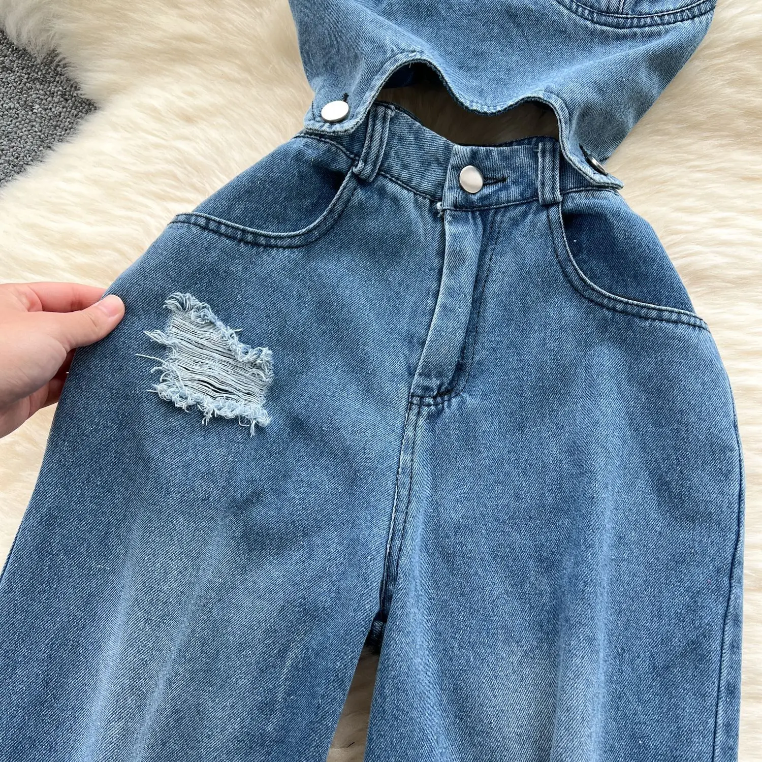 Denim Jumpsuits Women One Piece Strapless Sleeveless Overalls Long Pants High Waist Rompers Y2k Streetwear Mom Jeans 2025