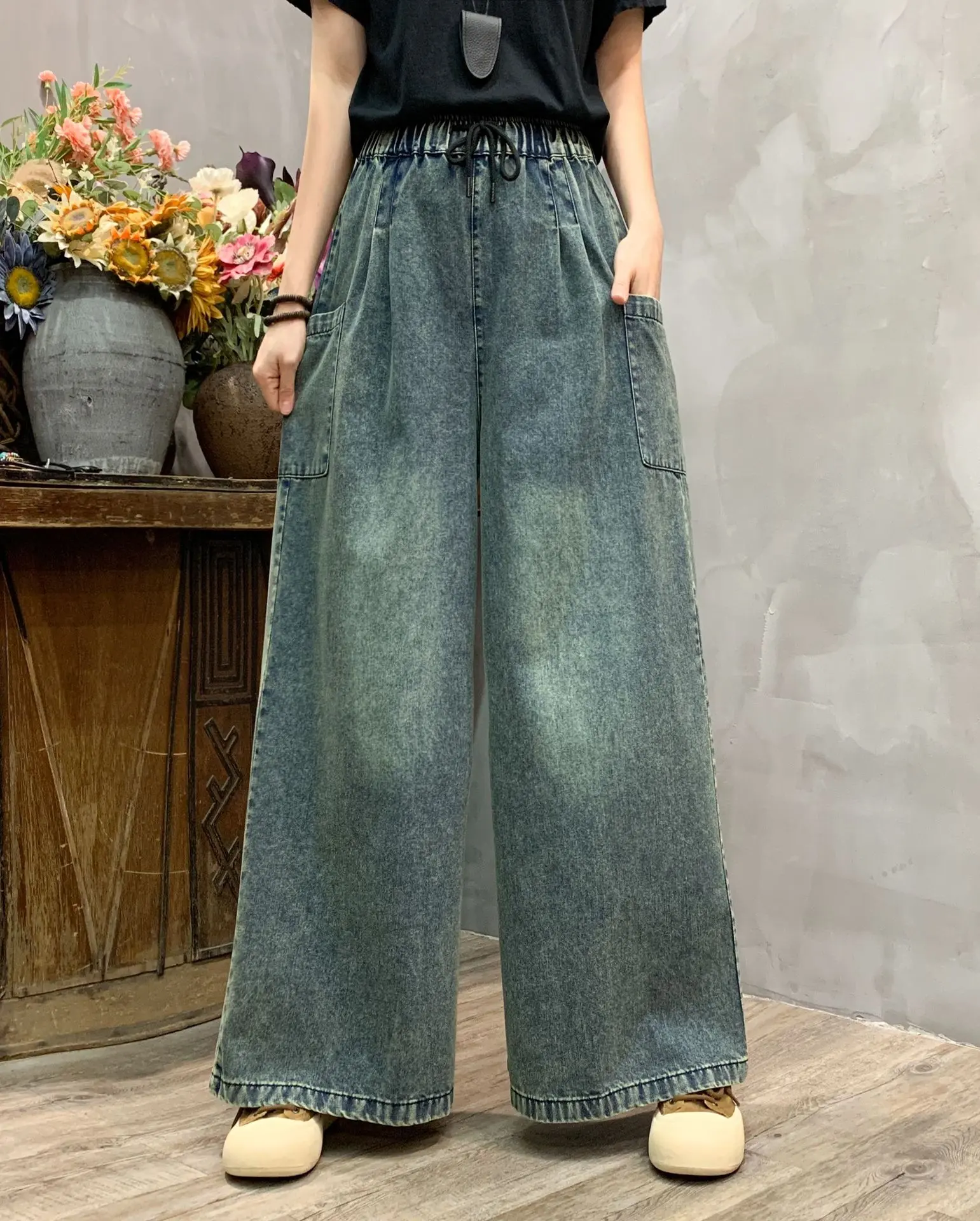 Denim Pant Women Mom Jeans Long Pants Casual Loose High Waist Club Straight Trousers Y2k Streetwear Elegant Splice Spring 2025