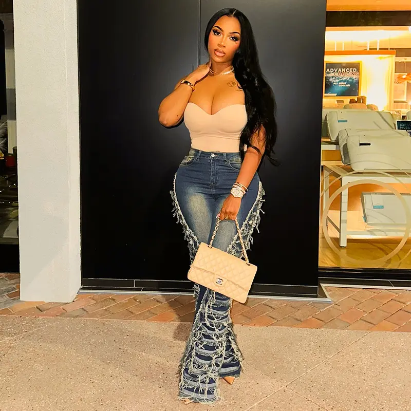 Denim Pants Women Jeans Long Flare Pants Slim Fit High Waist Straight Trousers Y2k Streetwear Elegant Splice Mom Jeans Vintage