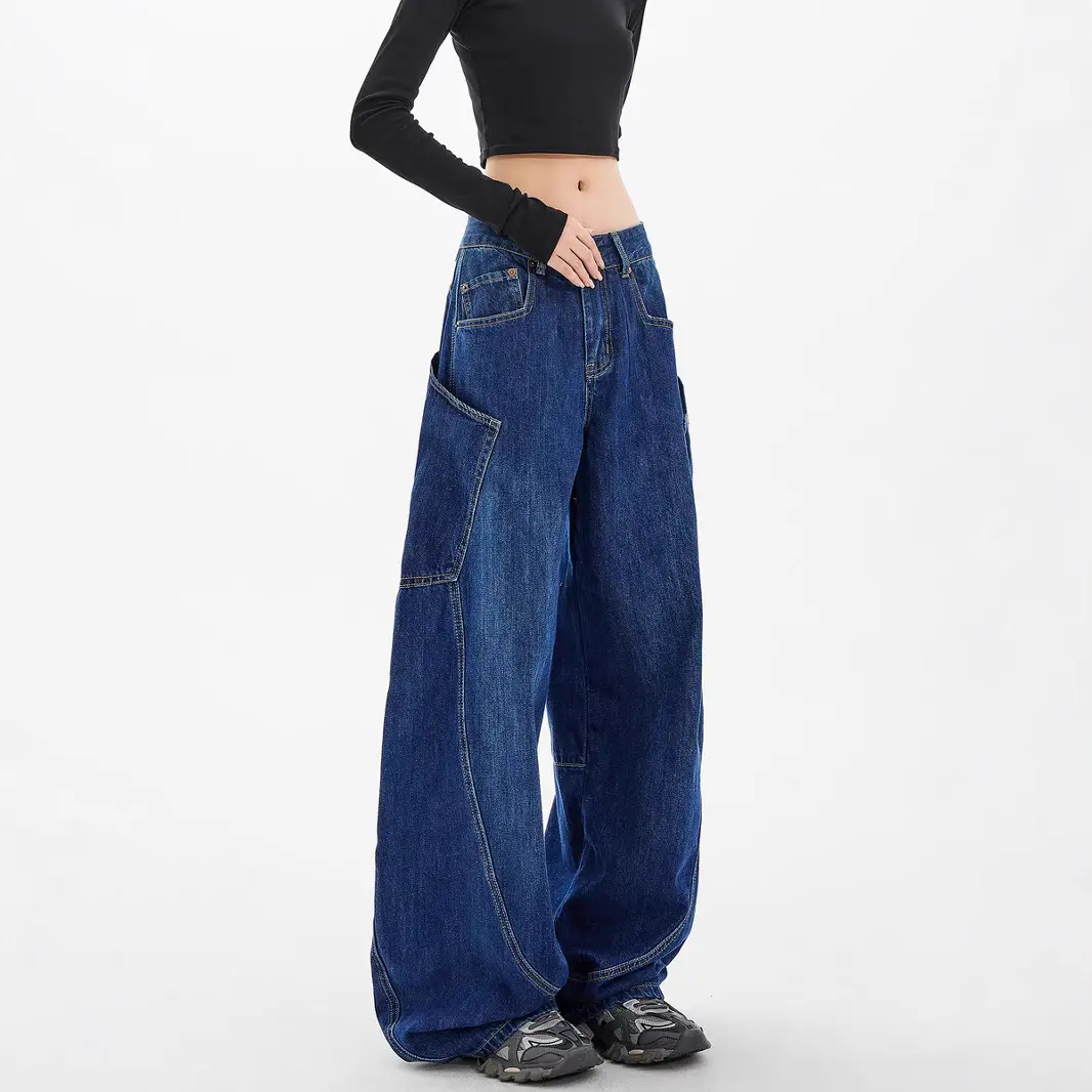Denim Long Pant Women Jeans Wide Leg Pants Slim Fit High Waist Straight Trousers Streetwear Casual Splice Mom Jeans Y2k Party
