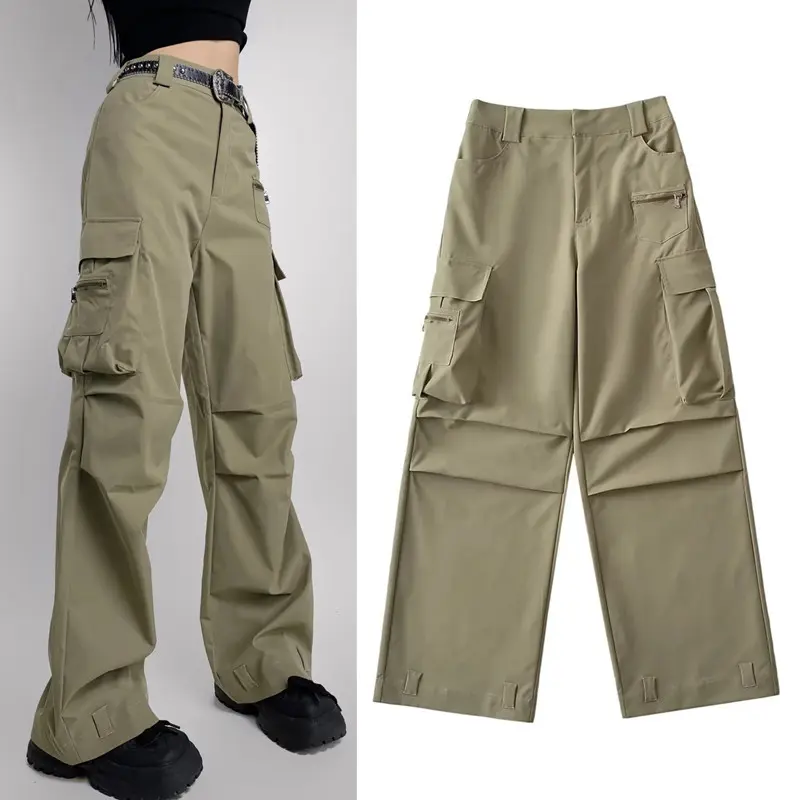 Cargo Pant Women Wide Leg Long Pants High Waist Straight Trousers Y2k Streetwear Casual Loose Capris Button Pocket 2025 Club