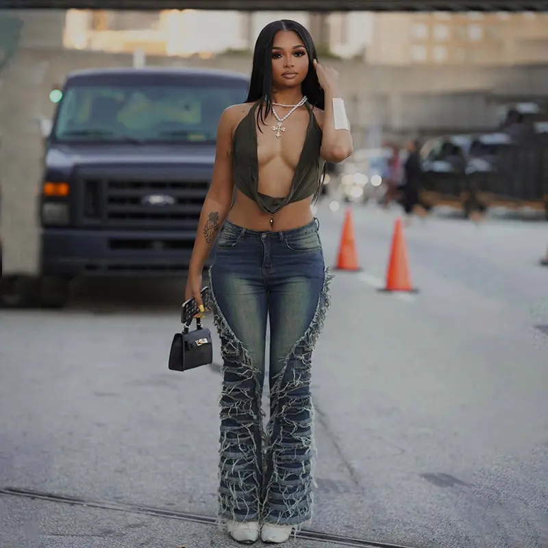 Denim Pants Women Jeans Long Flare Pants Slim Fit High Waist Straight Trousers Y2k Streetwear Elegant Splice Mom Jeans Vintage