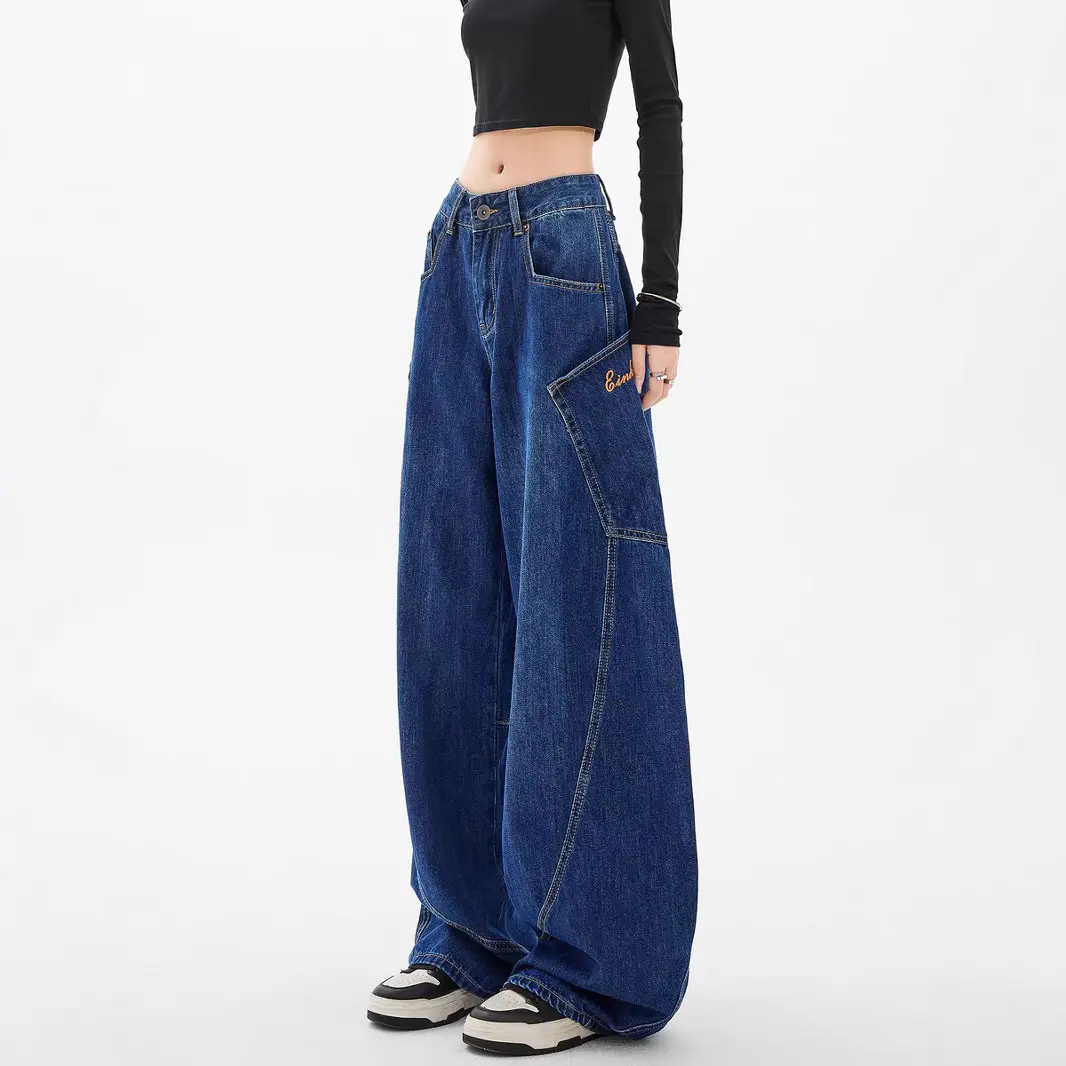 Denim Long Pant Women Jeans Wide Leg Pants Slim Fit High Waist Straight Trousers Streetwear Casual Splice Mom Jeans Y2k Party