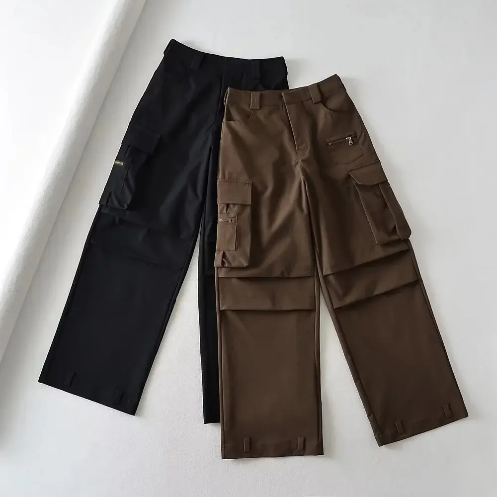 Cargo Pant Women Wide Leg Long Pants High Waist Straight Trousers Y2k Streetwear Casual Loose Capris Button Pocket 2025 Club