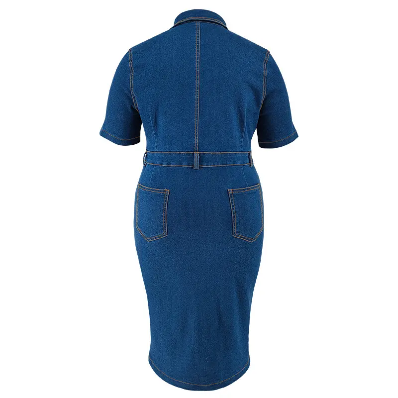 Knee Length Dress Women Denim Dresses Mom Jeans Short Sleeve Vestidos High Waist Elegant Splice Y2k Streetwear Party Club