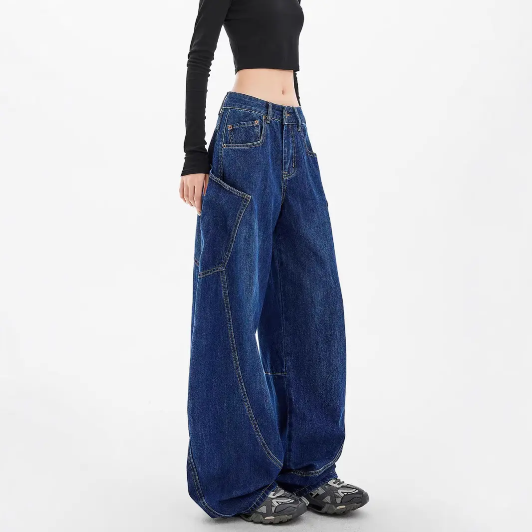 Denim Long Pant Women Jeans Wide Leg Pants Slim Fit High Waist Straight Trousers Streetwear Casual Splice Mom Jeans Y2k Party