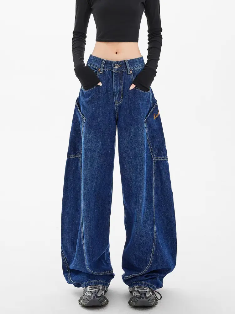 Denim Long Pant Women Jeans Wide Leg Pants Slim Fit High Waist Straight Trousers Streetwear Casual Splice Mom Jeans Y2k Party