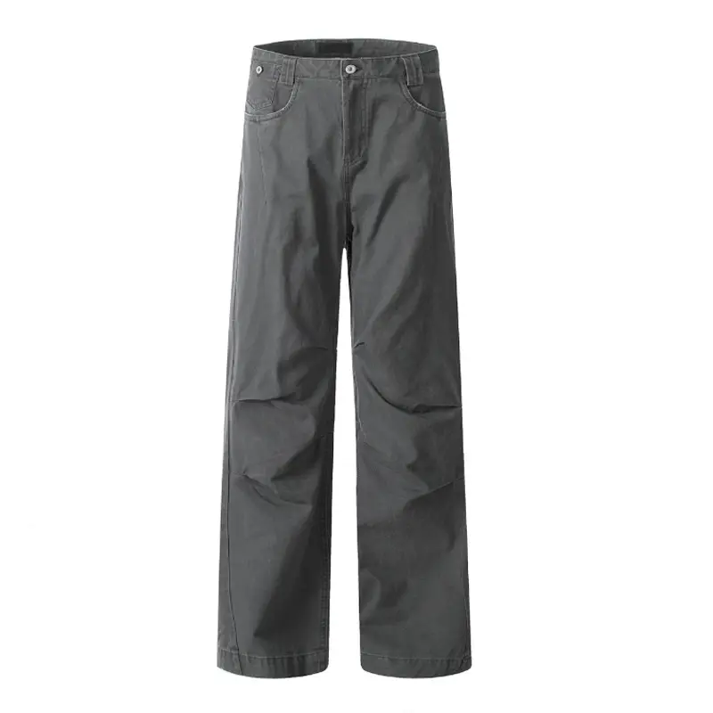 Cargo Pants Men Long Pant Pocket Button Simple High Waist Straight Trousers Streetwear Splice Casual Loose Punk Gothic 2025