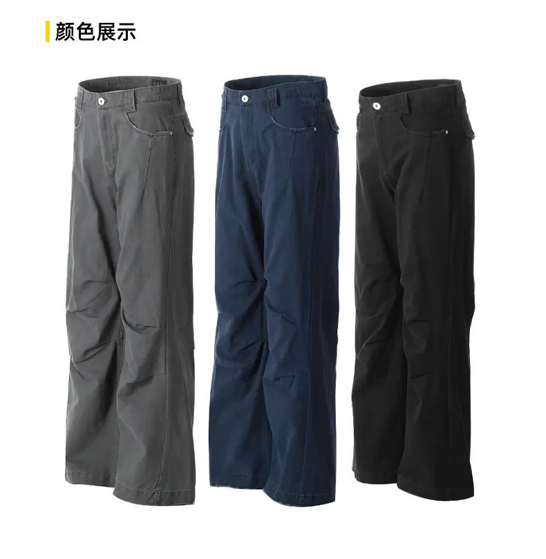 Cargo Pants Men Long Pant Pocket Button Simple High Waist Straight Trousers Streetwear Splice Casual Loose Punk Gothic 2025