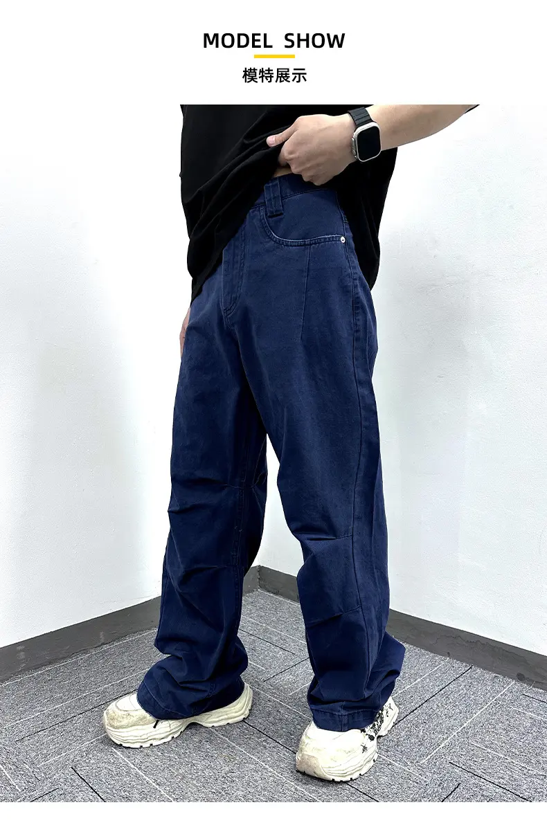 Cargo Pants Men Long Pant Pocket Button Simple High Waist Straight Trousers Streetwear Splice Casual Loose Punk Gothic 2025