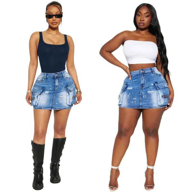 Short Skirt Women Denim Skirts A Line Sexy Streetwear Hip Wrap Pockets Slim Fit Y2k Mom Jeans Summer Elegant Party Club 2025