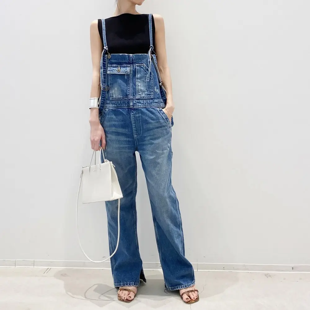 Overalls Vintage Spliced Washed Jeans Women Ankle Length Denim Straight Cargo Pants Jean Pockets Solid Basics 2024 Loose