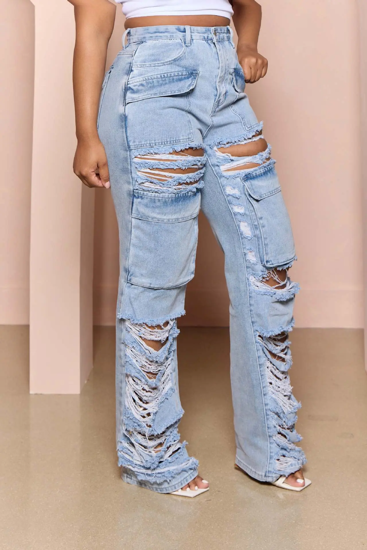 Y2K Holes Jeans Women High Waist Straight Trousers Button Zipper Pant Pocket Office Lady Skinny Summer Long Denim Streetwear