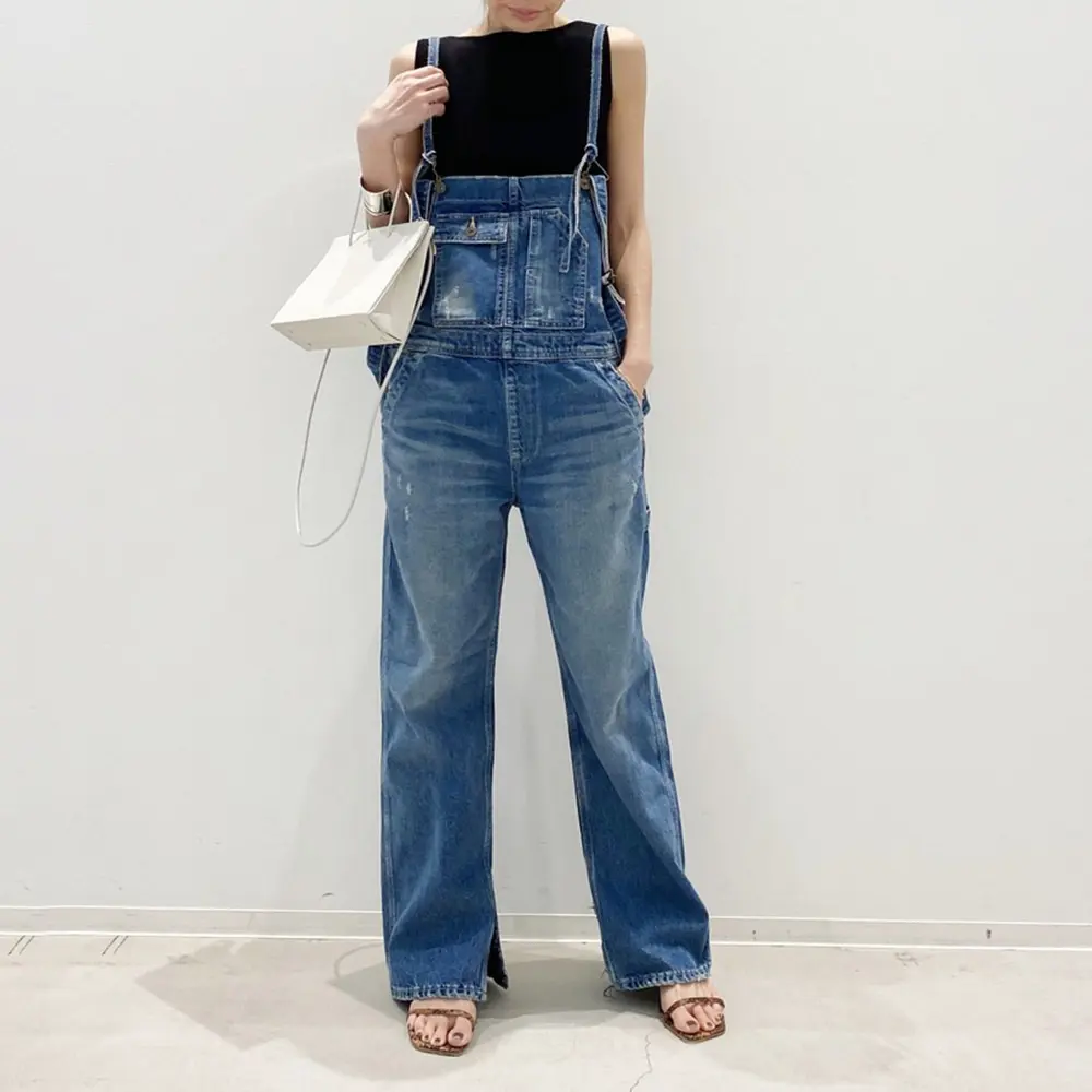 Overalls Vintage Spliced Washed Jeans Women Ankle Length Denim Straight Cargo Pants Jean Pockets Solid Basics 2024 Loose