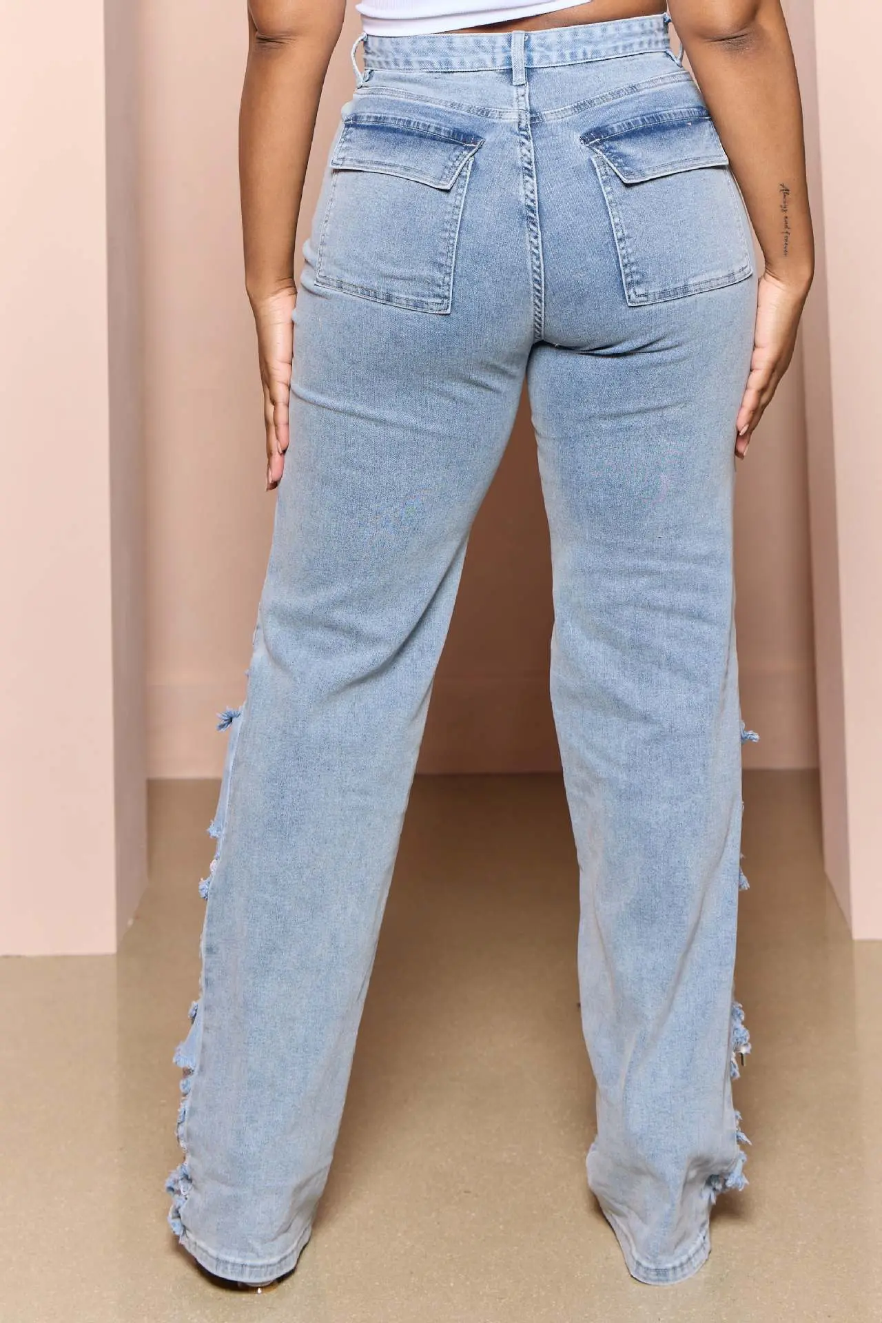 Y2K Holes Jeans Women High Waist Straight Trousers Button Zipper Pant Pocket Office Lady Skinny Summer Long Denim Streetwear