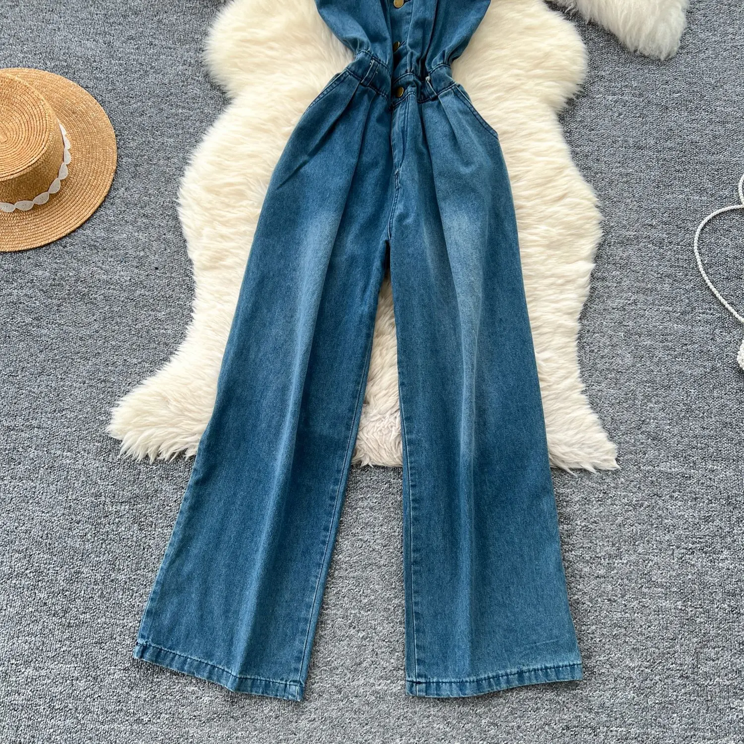 Jumpsuits Women One Piece Round Neck Wide Leg Overalls Long Pants High Waist Rompers Y2k Sleeveless Jumpsuit Party Night Club