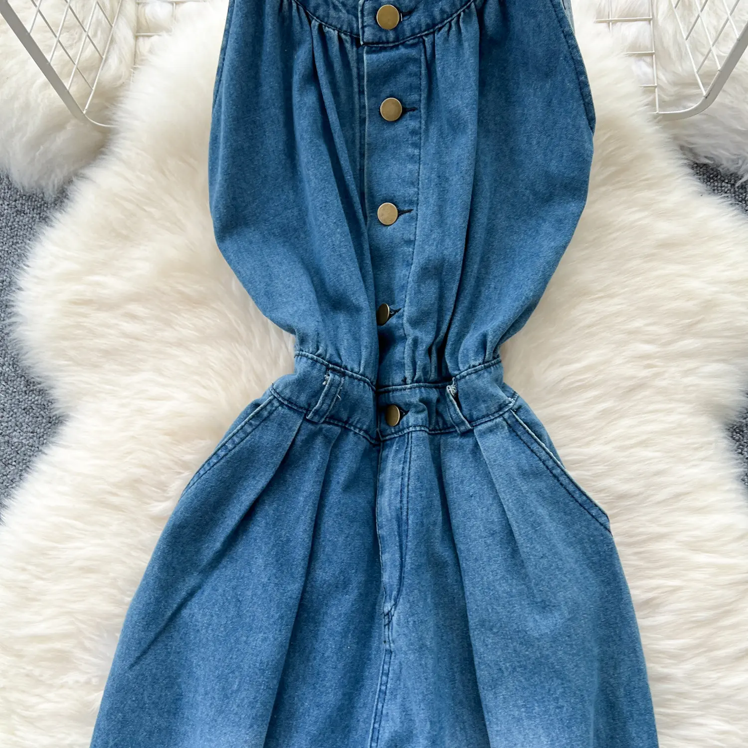 Jumpsuits Women One Piece Round Neck Wide Leg Overalls Long Pants High Waist Rompers Y2k Sleeveless Jumpsuit Party Night Club