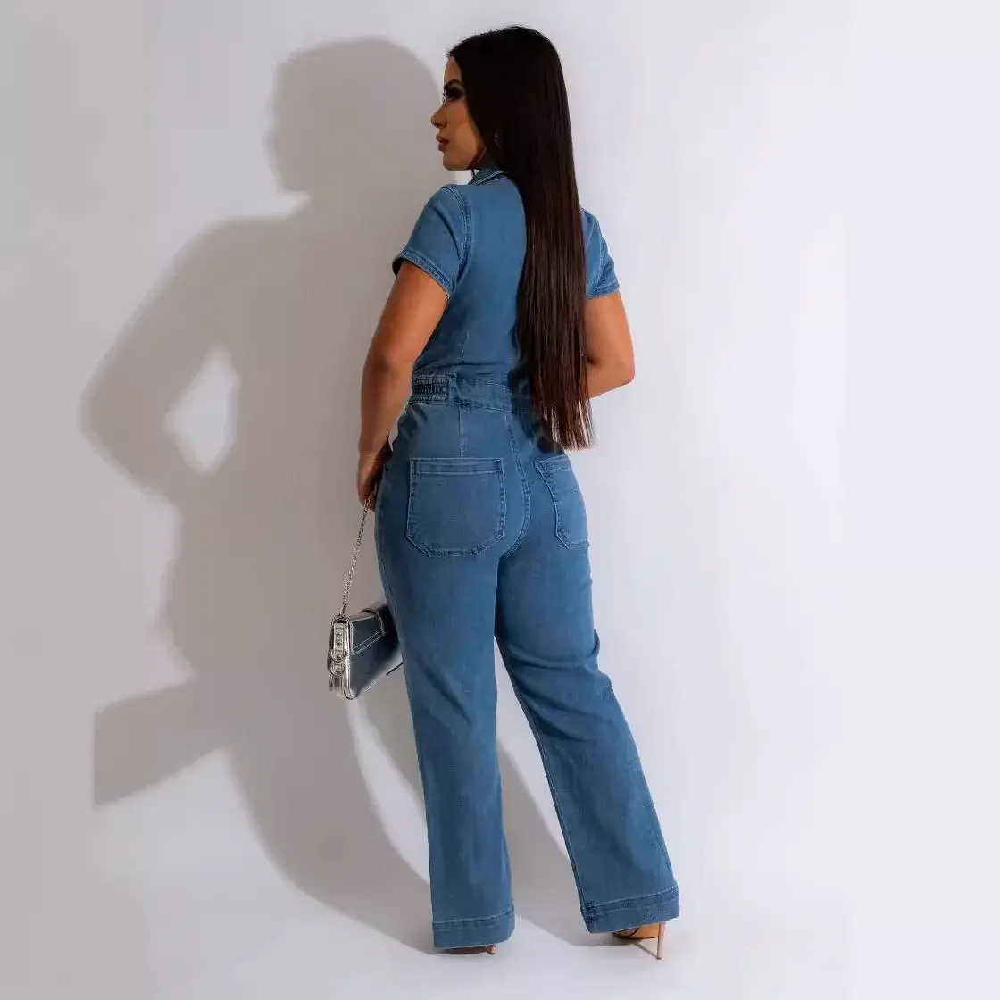 Demin Overalls Women Jumpsuits Wide Leg Pant One Piece Long Pants Mom Jeans Short Sleeve Y2k High Waist Rompers Party Club