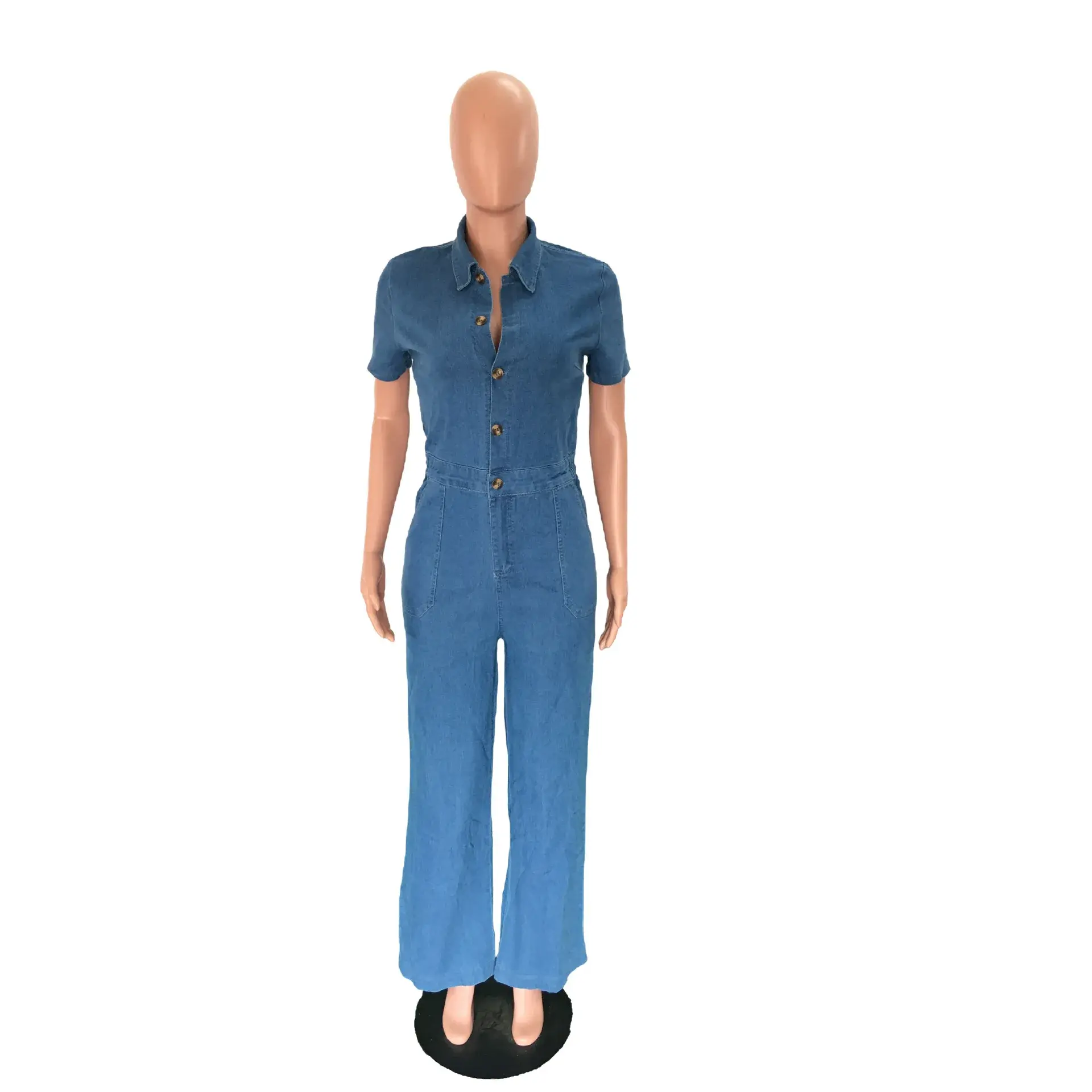 Demin Overalls Women Jumpsuits Wide Leg Pant One Piece Long Pants Mom Jeans Short Sleeve Y2k High Waist Rompers Party Club