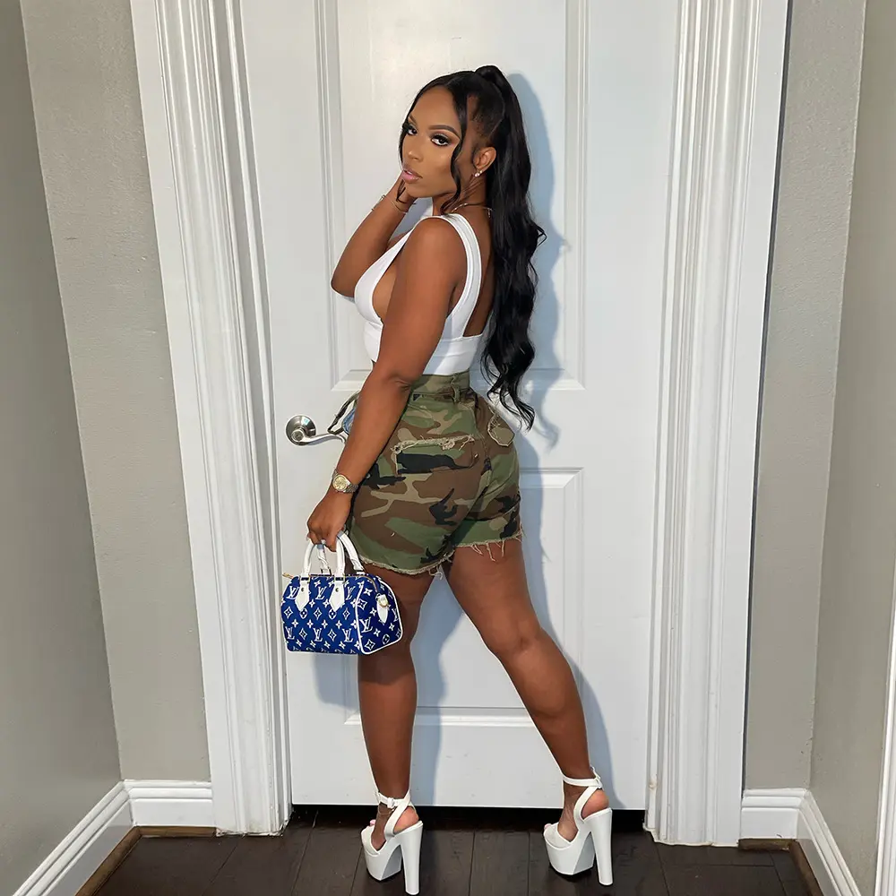 Pant Women Camouflage Short Pants Shorts Sexy Slim Fit Low Waist Straight Trousers Y2k Streetwear Casual Splice Summer 2025