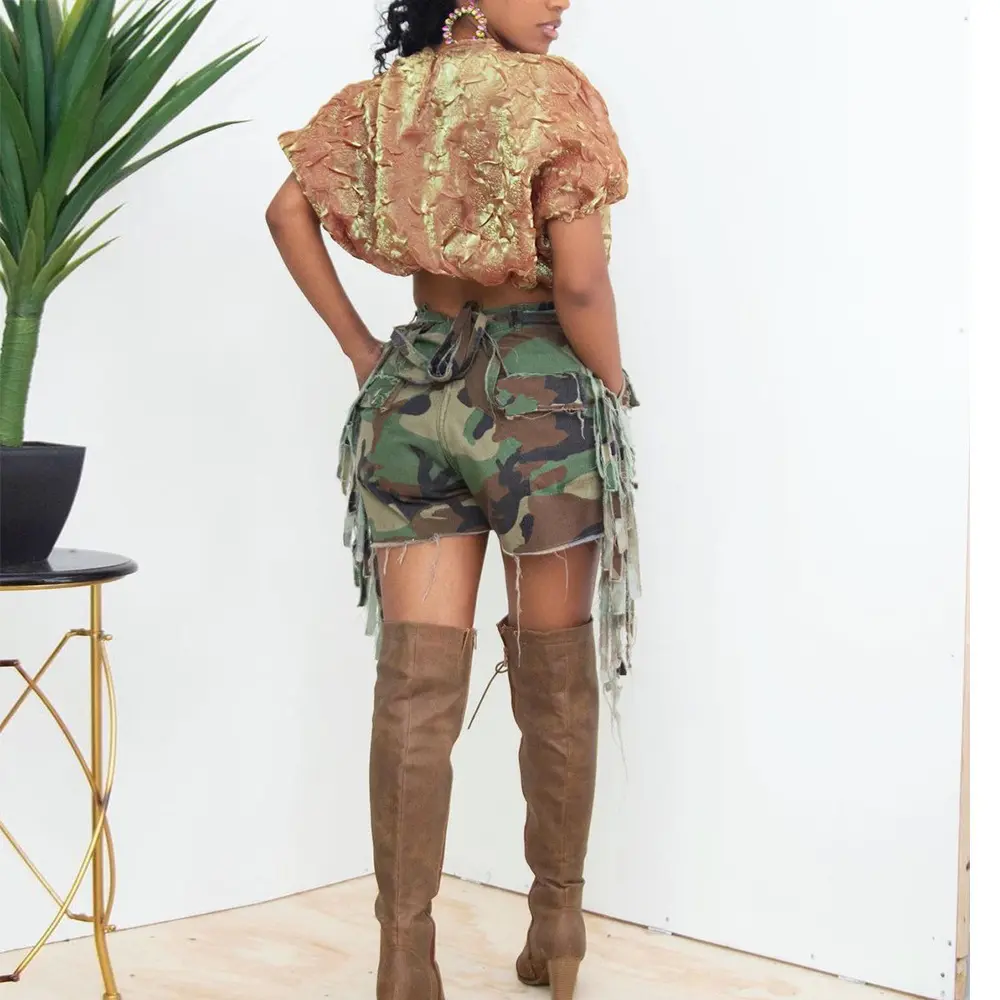 Pant Women Camouflage Short Pants Shorts Sexy Slim Fit Low Waist Straight Trousers Y2k Streetwear Casual Splice Summer 2025