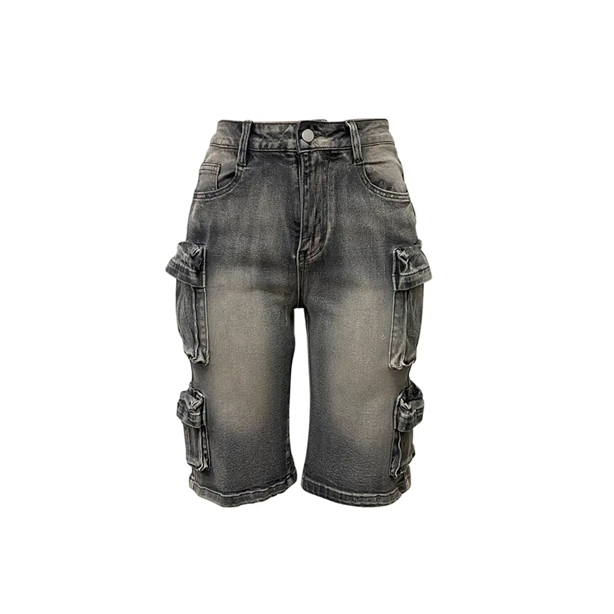 Denim Women Pant Half Length Mom Jeans Wide Leg Pants High Waist Straight Trousers Y2k Streetwear Pocket Splice Casual Loose