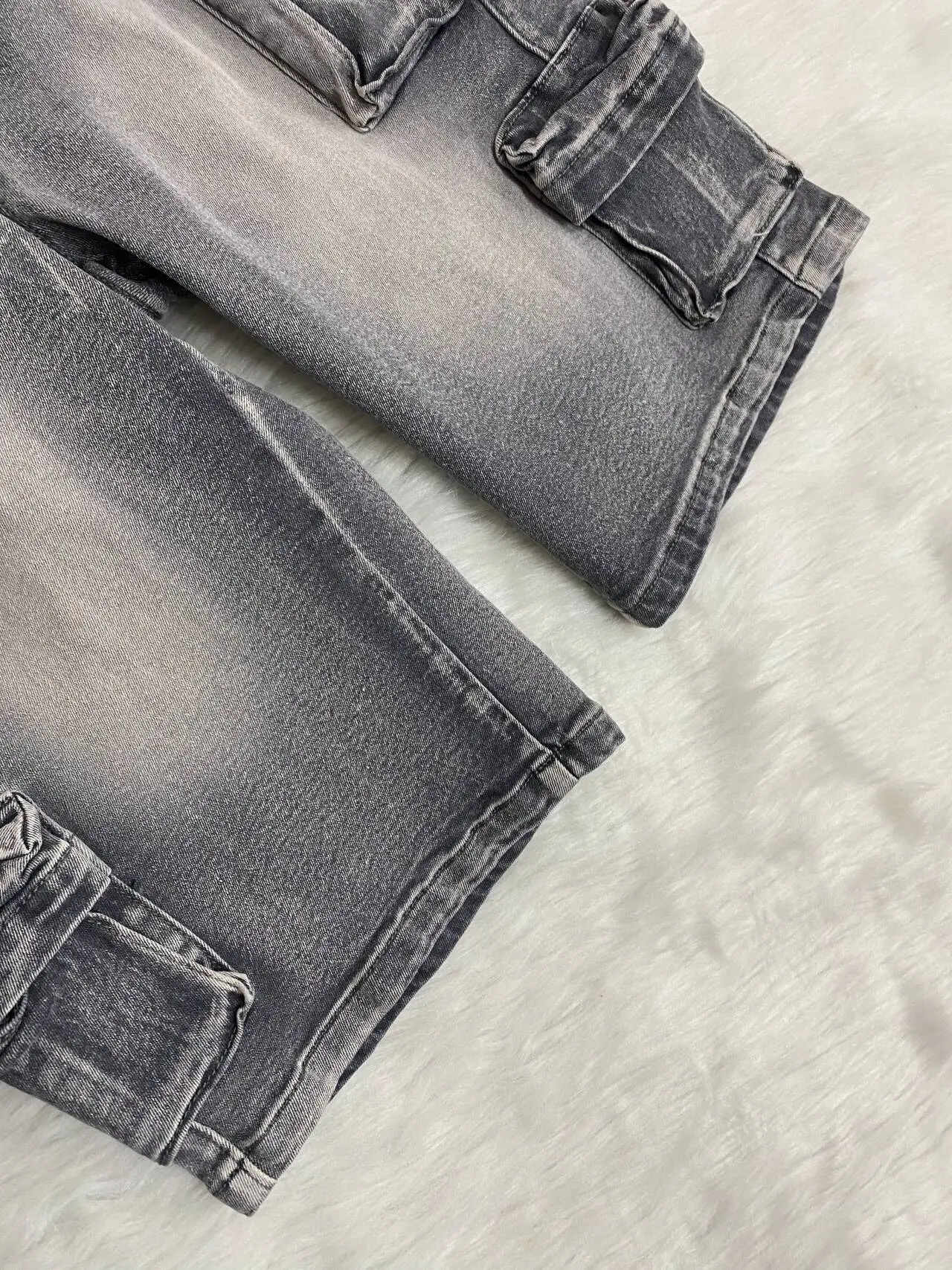 Denim Women Pant Half Length Mom Jeans Wide Leg Pants High Waist Straight Trousers Y2k Streetwear Pocket Splice Casual Loose