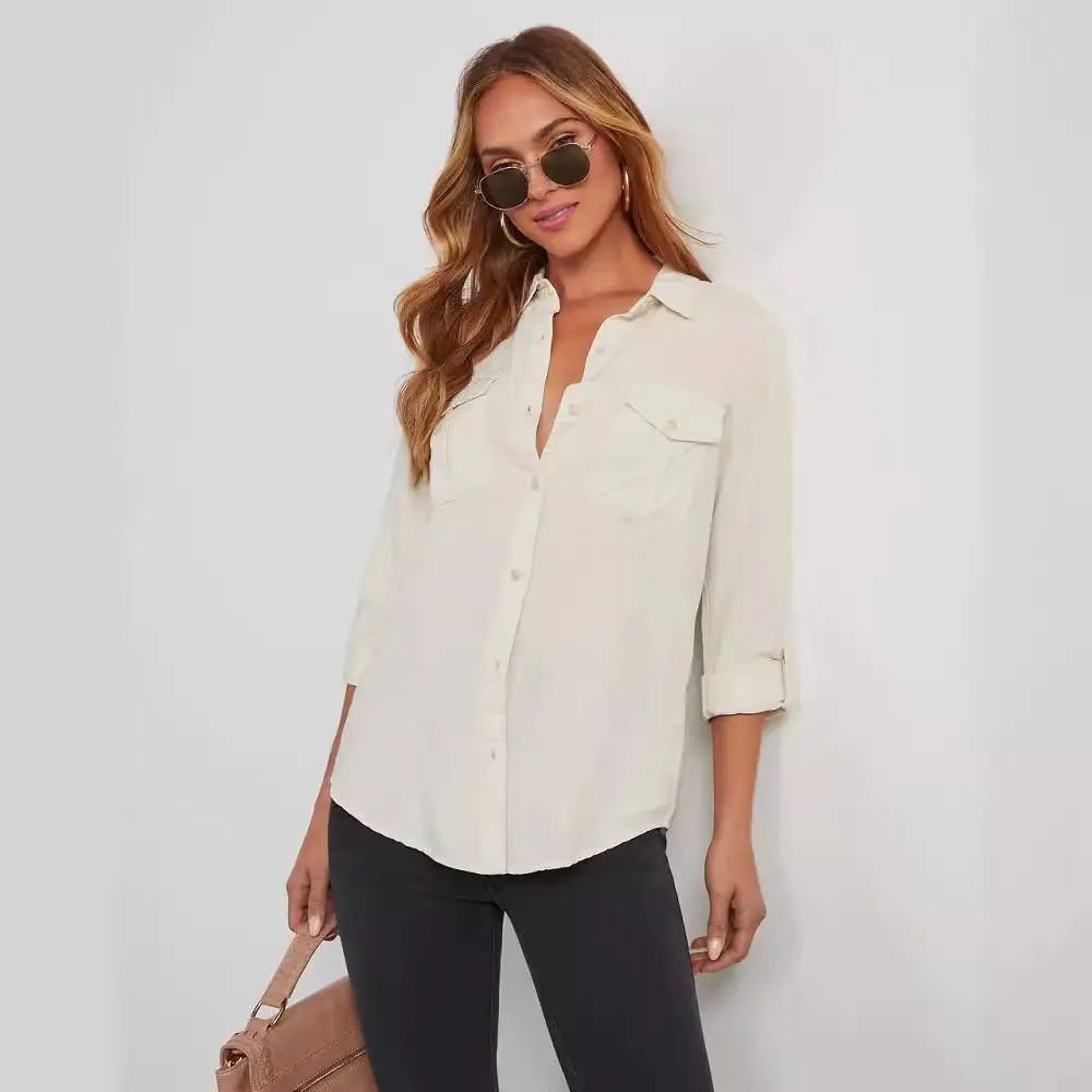 Denim Shirt Women Blouses Shirts Tops Turn Down Collar Mom Jeans Single Breasted Y2k Streetwear Casual Spring Splice 2025