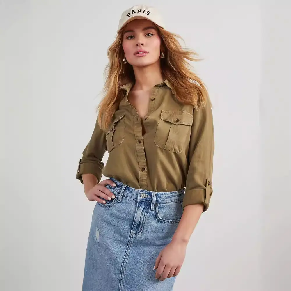 Denim Shirt Women Blouses Shirts Tops Turn Down Collar Mom Jeans Single Breasted Y2k Streetwear Casual Spring Splice 2025
