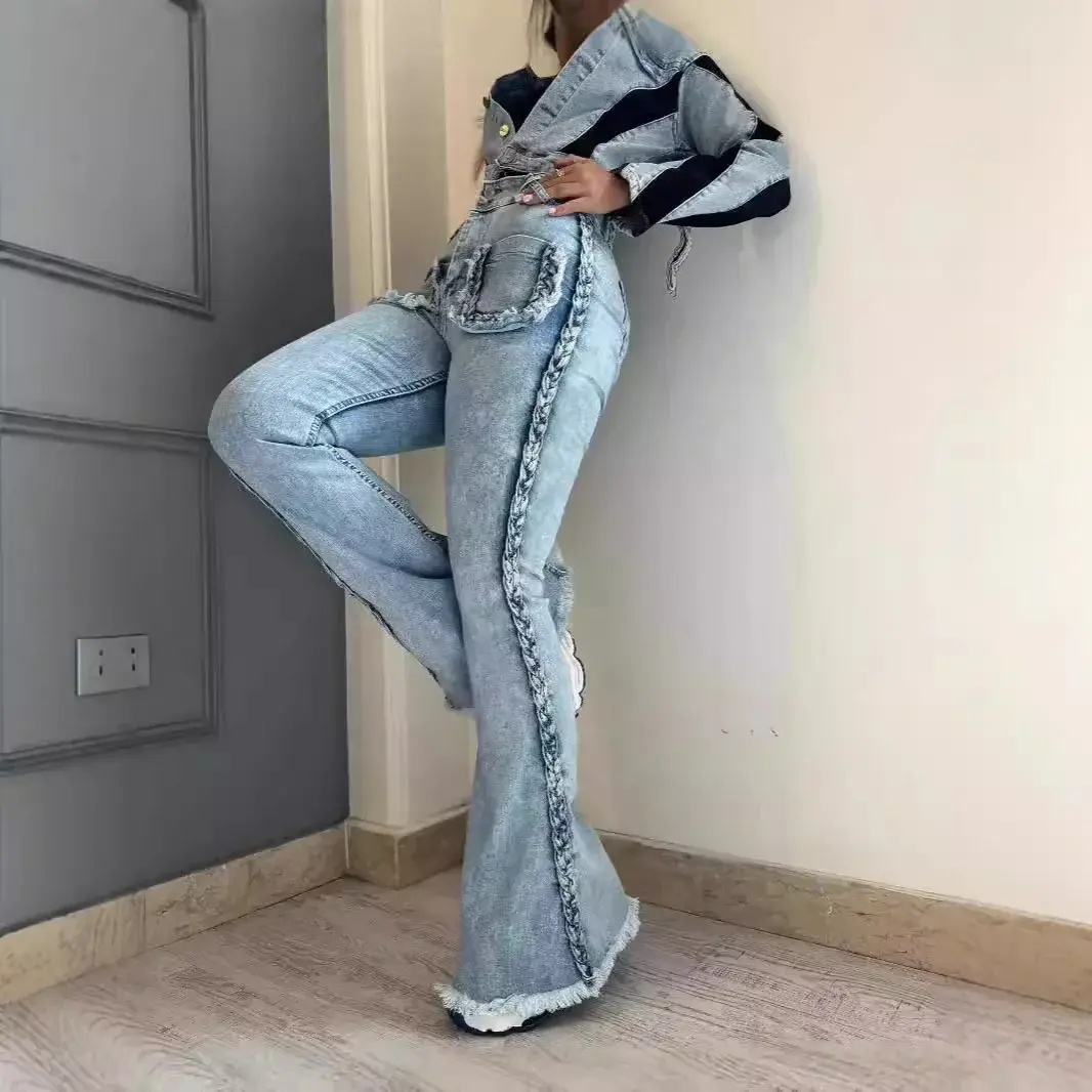 Flare Pants Jeans Women Vintage Denim High Waist Strecth Pockets Mom Jeans Party Club 2025 Trousers Streetwear Floor Length