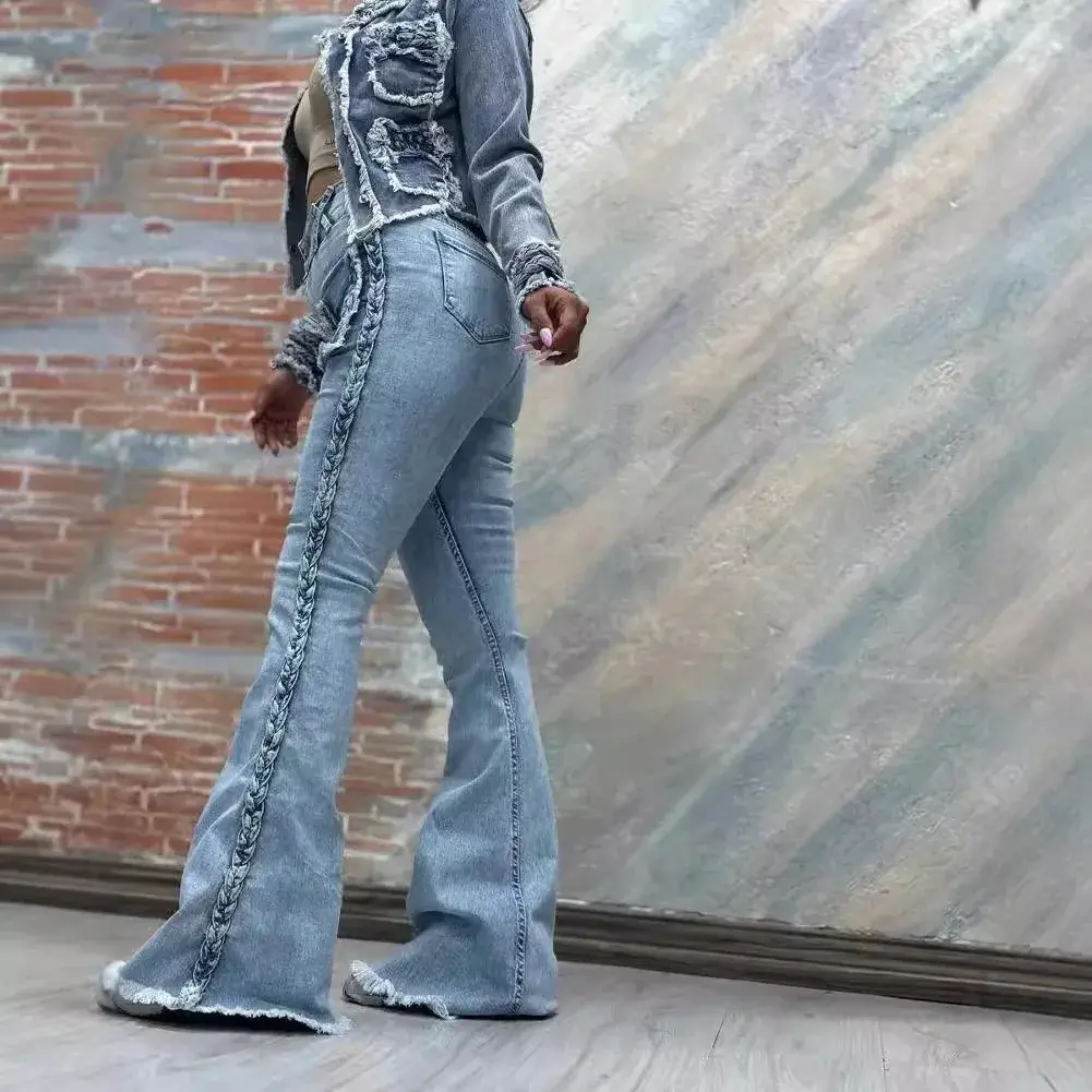 Flare Pants Jeans Women Vintage Denim High Waist Strecth Pockets Mom Jeans Party Club 2025 Trousers Streetwear Floor Length