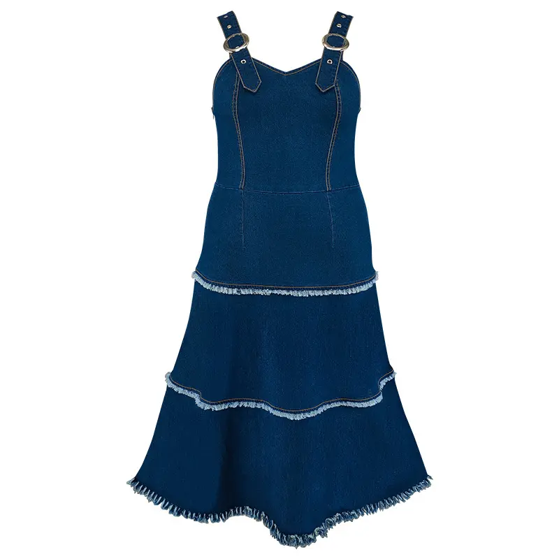 Long Dress Women Denim Dresses Sling A Line Vestidos Streetwear Tassel Sleeveless Elegant Splice Y2k Maxi Party Club Summer 2025