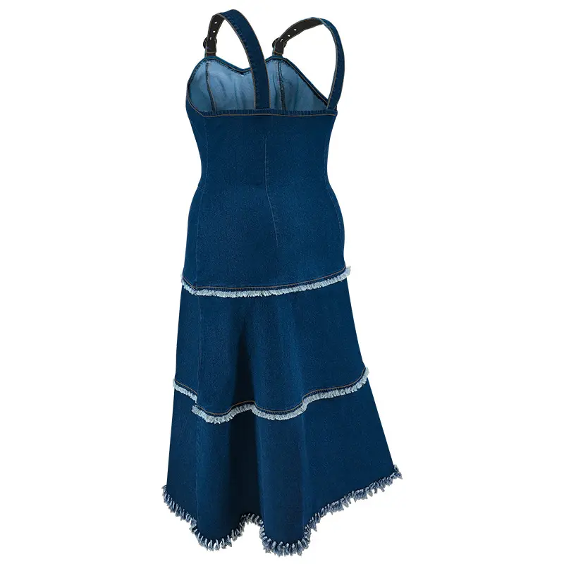 Long Dress Women Denim Dresses Sling A Line Vestidos Streetwear Tassel Sleeveless Elegant Splice Y2k Maxi Party Club Summer 2025