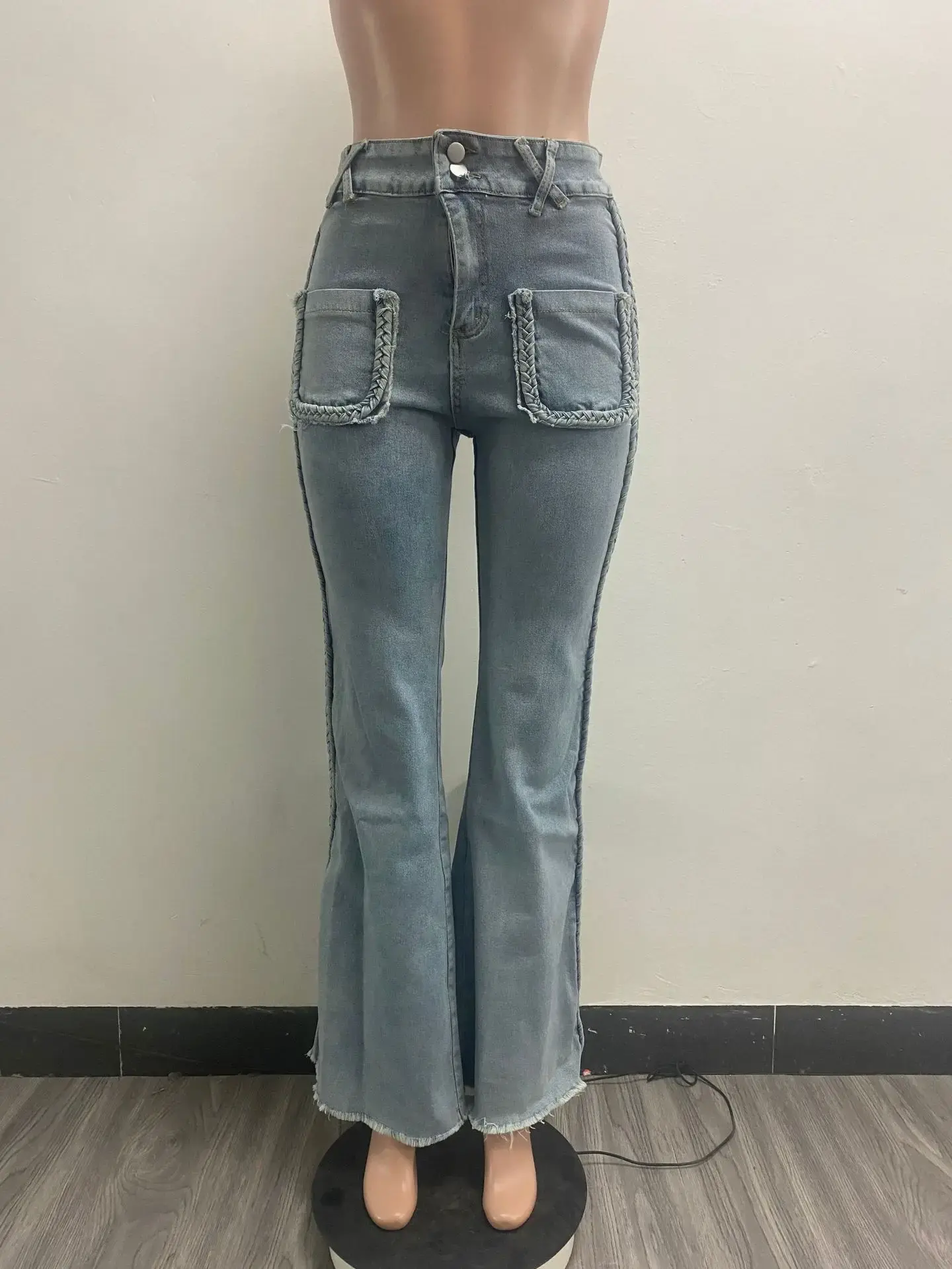 Flare Pants Jeans Women Vintage Denim High Waist Strecth Pockets Mom Jeans Party Club 2025 Trousers Streetwear Floor Length