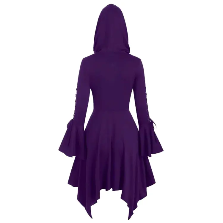 Women's Trench Coat Vintage Long Hooded Capes Long Sleeve Irregular Hem Halloween Cosplay Punk Costume Female Gothic Clothing