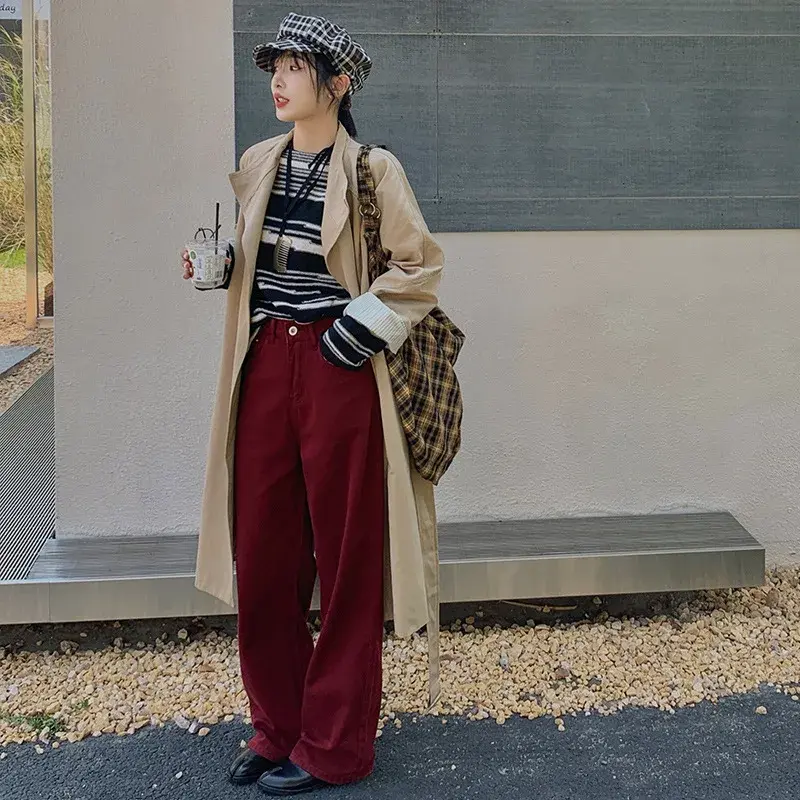 Jeans Women Wide Leg Pants Low Waist Pockets Washed Denim Mom Basics Straight Trousers Distressed Streetwear Floor Length 2025