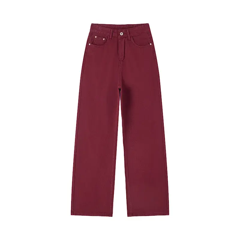 Jeans Women Wide Leg Pants Low Waist Pockets Washed Denim Mom Basics Straight Trousers Distressed Streetwear Floor Length 2025