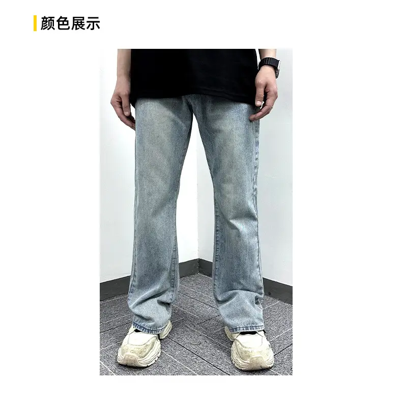 Men Denim Flare Pant Jeans Long Pants Pocket Simple High Waist Straight Trousers Streetwear Splice Casual Punk Gothic 2025
