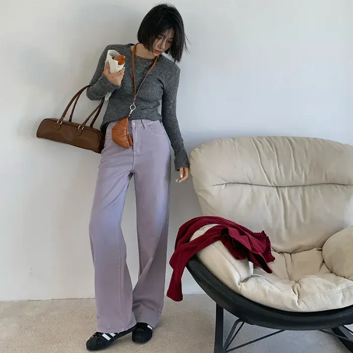Jeans Women Wide Leg Pants Low Waist Pockets Washed Denim Mom Basics Straight Trousers Distressed Streetwear Floor Length 2025